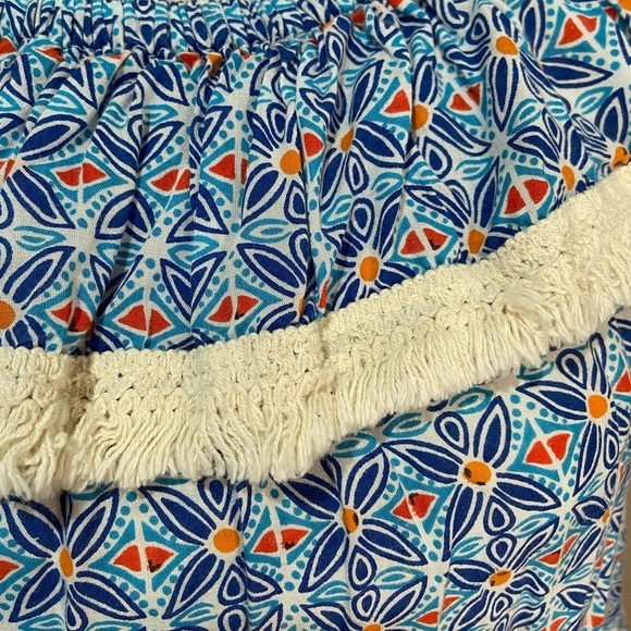 ROBERTA ROLLER RABBIT Lucia Fringe Off Shoulder Top Blue Tile Print sz S - Picture 4 of 8